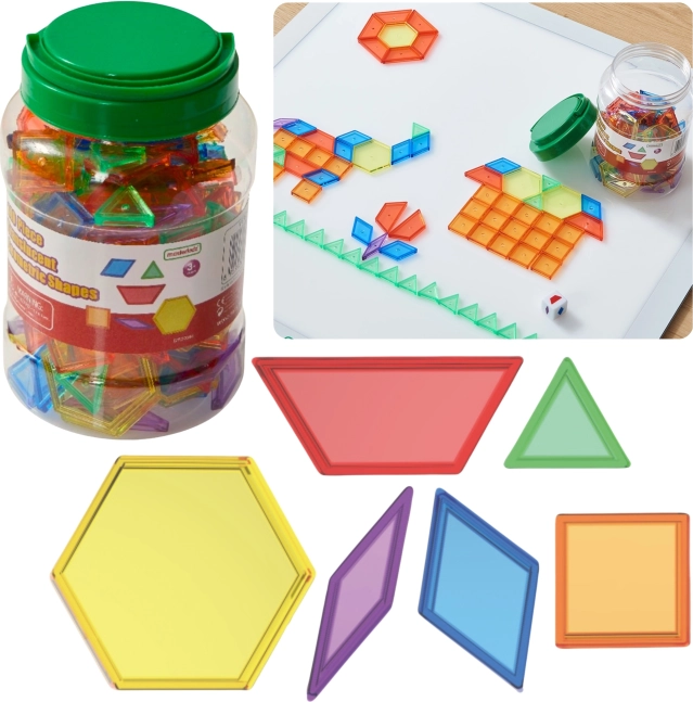 MASTERKIDZ Montessori mosaic tangram with transparent geometric shapes, 140 pcs