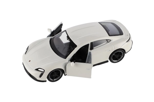 Auto Welly Porsche Taycan Turbo S metaal/plastic 12cm 4 kleuren op terugtrek mechanisme 12 stuks in doos