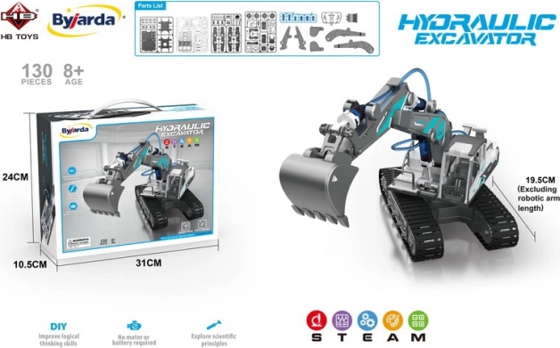 Pelle hydraulique à assembler pour enfants 8+ à propulsion par eau, 130 pièces