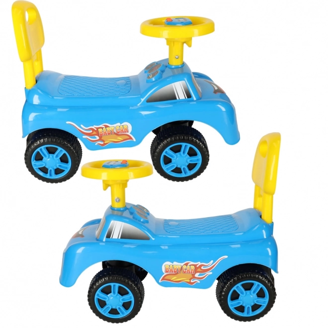 Lachende loopauto met claxon blauw