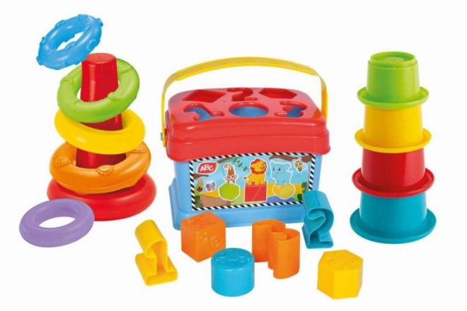 Ensemble 3 en 1 - boîte à formes, pyramide, gobelets