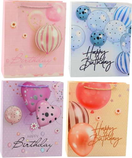 Sac-cadeau d’anniversaire avec ballons Happy Birthday 32 × 26 × 12 cm