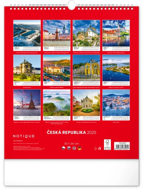 NOTIQUE Muurkalender Tsjechië 2025, 30 x 34 cm