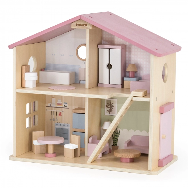 Grote houten poppenhuis met accessoires PolarB Viga