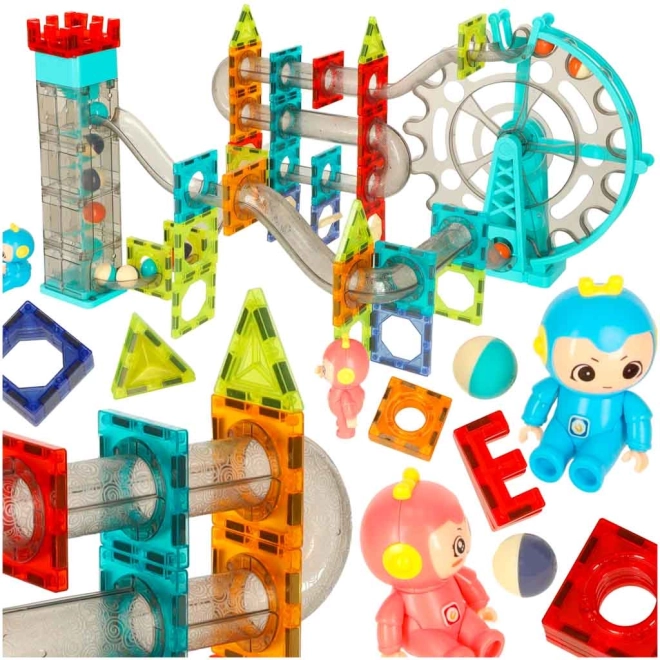 Jeu de construction magnétique piste à billes avec grande roue et ascenseur, 118 pièces