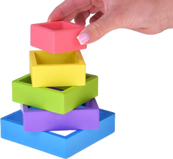 Teaches colors, shapes, and sizes