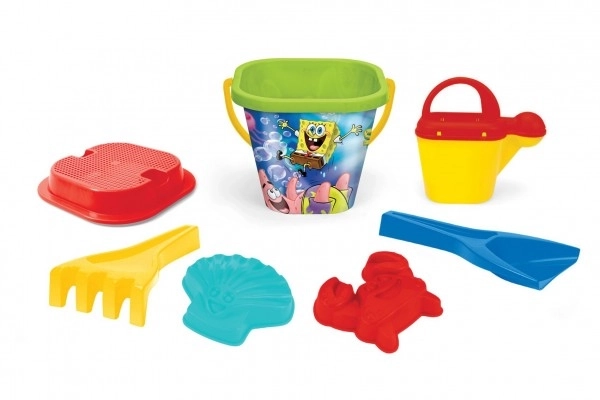 Zandbak set 7st plast SpongeBob 3 kleuren in net 19x27x19cm 12m+ Wader