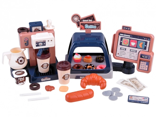Koffiehuis met koffiemachine, kassa en vitrine