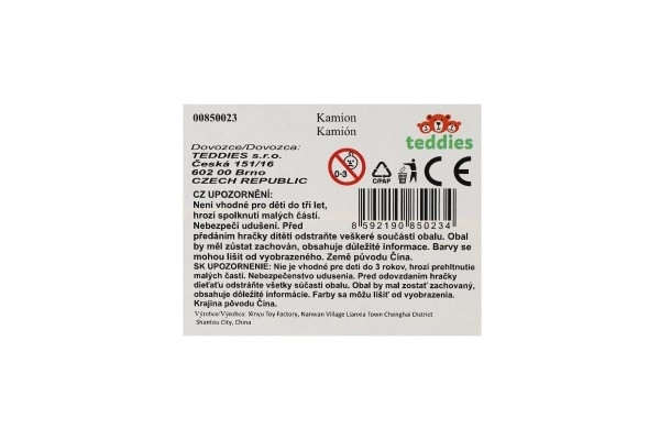 Vrachtwagen met aanhanger metaal/plastic 20cm vrij rollend assortiment in plastic doosje 20x5x3cm