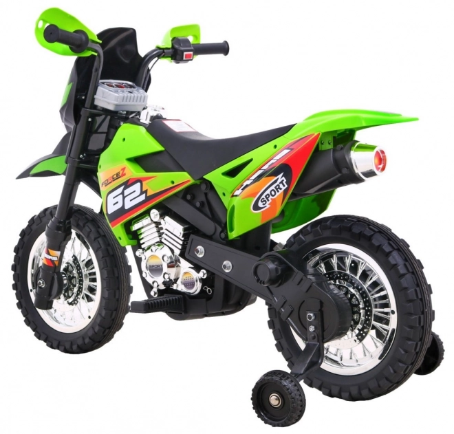 Kinder Elektro-Cross-Motorrad mit Akku – grün, mit Stützrädern und LED-Lichtern