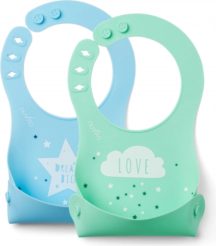 Bavoir en silicone, Bleu/Vert