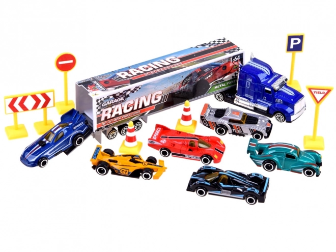 Metall-Spielzeugautos Set für kleine Rennfahrer mit Verkehrsschildern