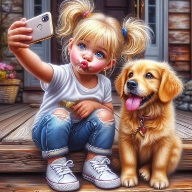 Peinture diamant Selfie avec chien 30x40 cm