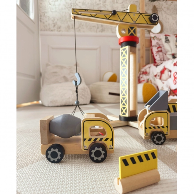 Houten bouwset 5v1 met kraan en bouwvoertuigen WOOPIE GREEN