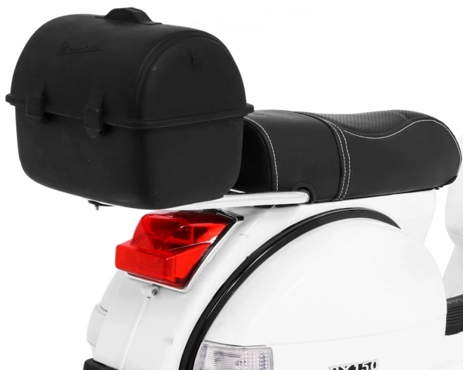 Elektrische kinderscooter Vespa wit met zijwieltjes, audio en eco-leer