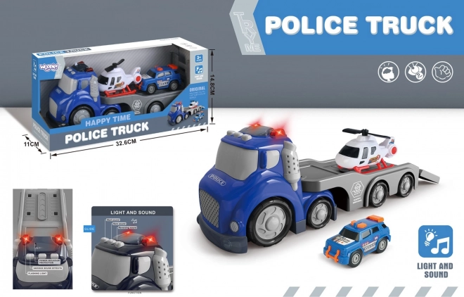 Woopie Blue Police Trailer City Truck with Light and Sound Effects