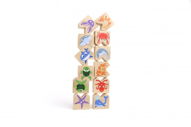 Houten evenwichtsspel met zeedieren