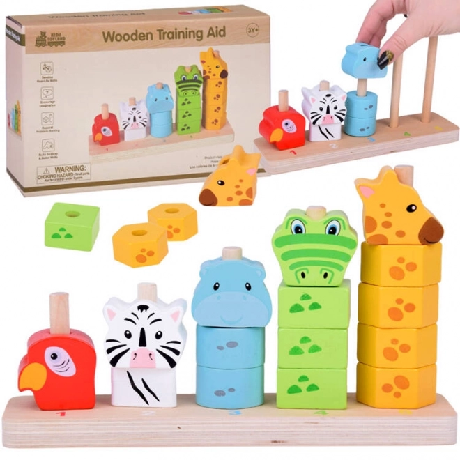 Colorful Wooden Pyramid Animal Blocks Educational Toy