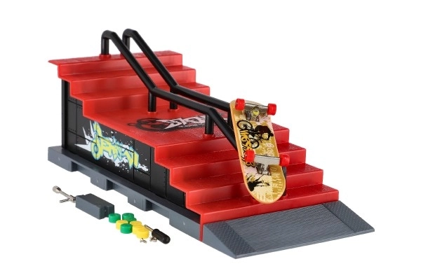 Skatepark - vinger skateboard schroefbaar met plastic ramp 8cm met accessoires diverse soorten in doos 28x18cm