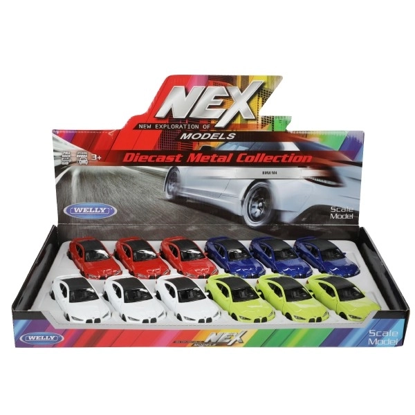 Auto Welly BMW M4 metaal/plastic 12cm 4 kleuren op terugtrek
