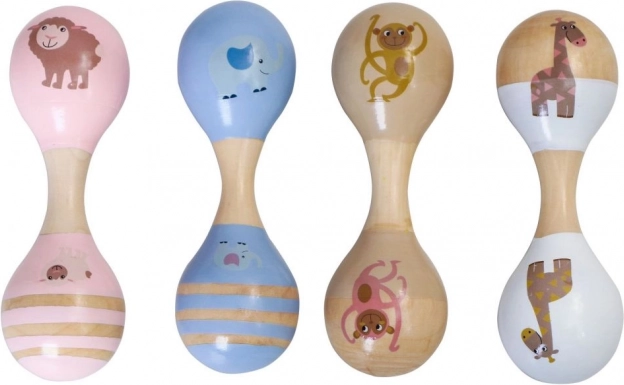 Houten dubbele maracas met dieren – thema Noachs Ark
