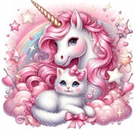 Diamantschilderen Eenhoorn met kitten 30x40 cm