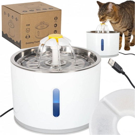 Fontaine automatique pour chiens et chats 2,4 L avec LED et filtre au charbon