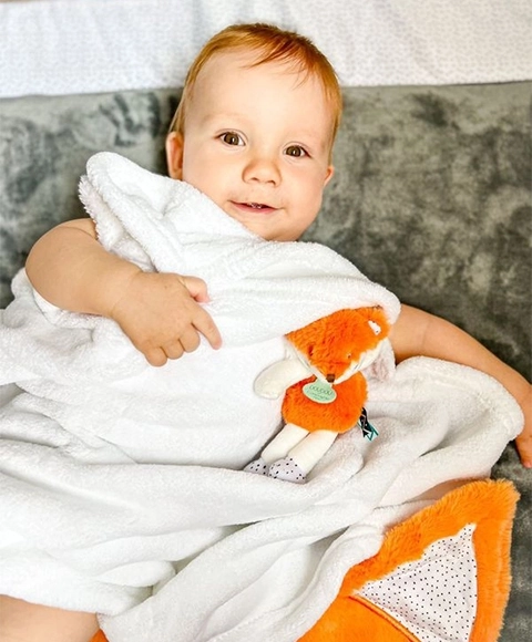 Doudou Fleece baby deken met pluche vos 70x100 cm