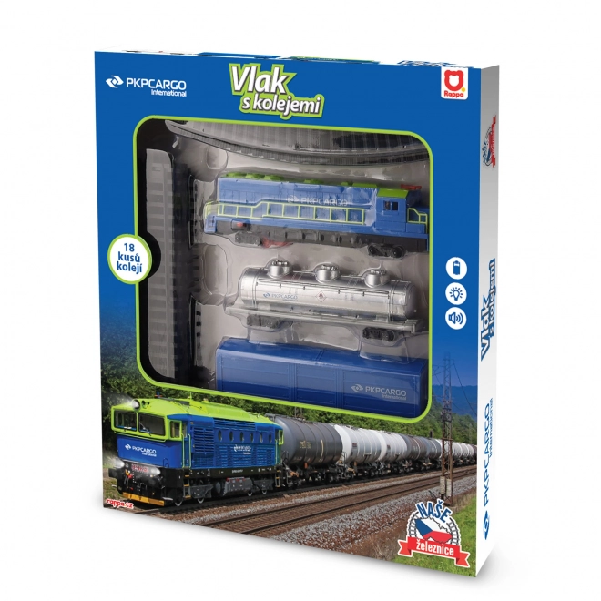 Goederentrein PKP Cargo International met wagons en spoor met geluid en licht