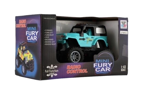 RC off-road car 14cm plastic 27MHz battery operated with light in box 20x11x10cm – Turquoise