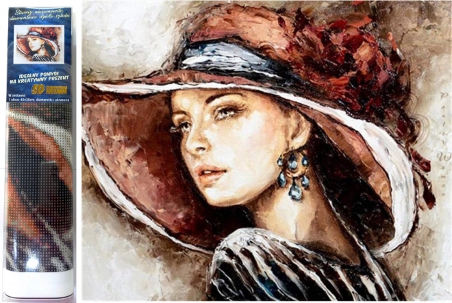 Diamantschilderen Dame met hoed 30x40cm