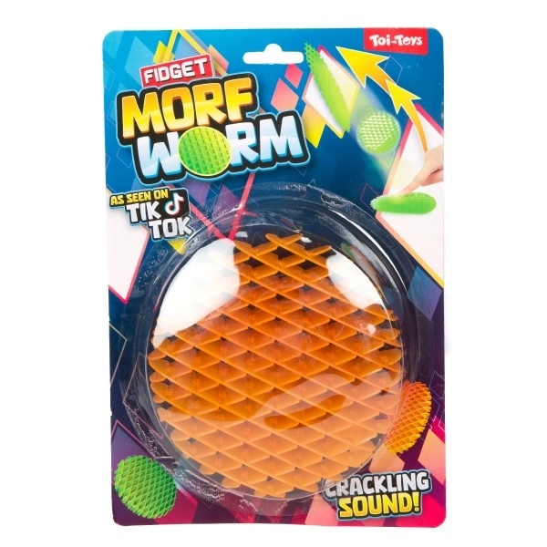 Fidget worm veranderlijke vorm stressverlagende plastic 13cm 6 kleuren op kaart