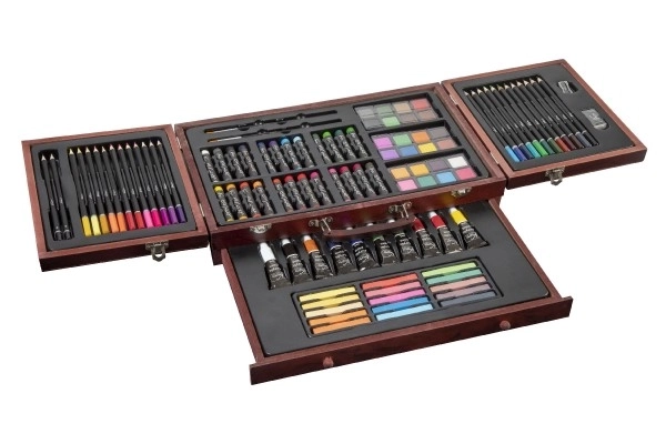 Schilderkit - Art box creatieve set 103 stuks in houten koffer in doos 39x27x9cm