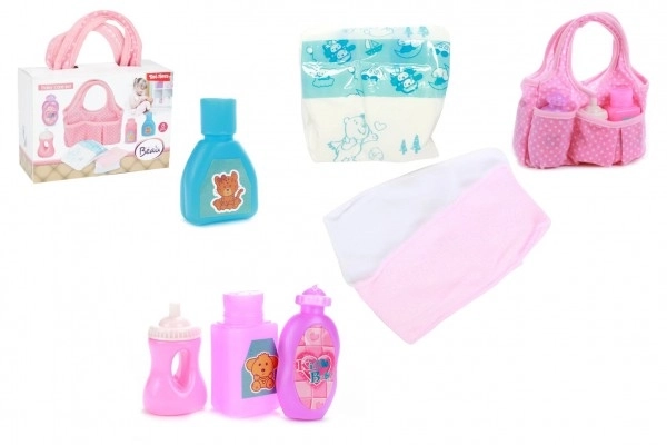 Tas voor poppen met accessoires plastic in plastic doos 17x12x7cm