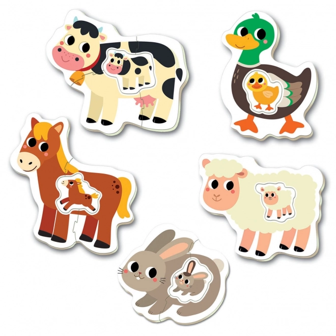 EDUCA Puzzle bébé Animaux de la ferme avec petits 5 en 1 (2-4 pièces)