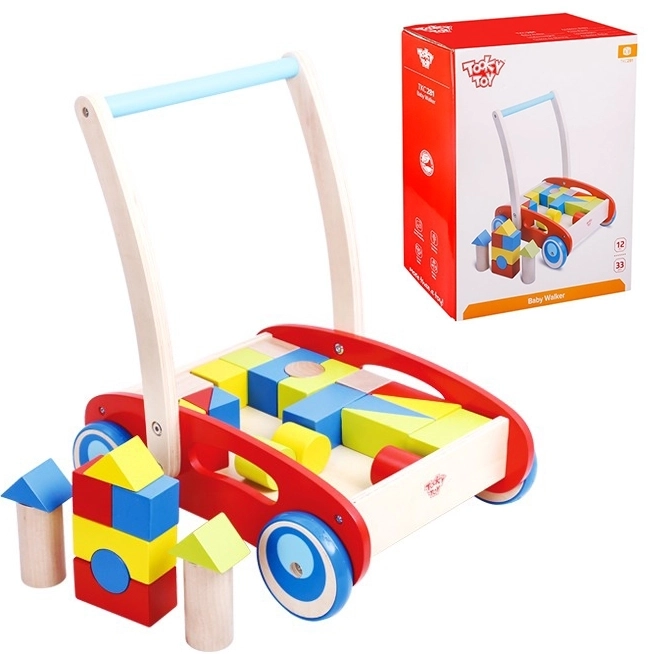 Dreirad-Holzlauflernwagen mit Bausteinen von Tooky Toy