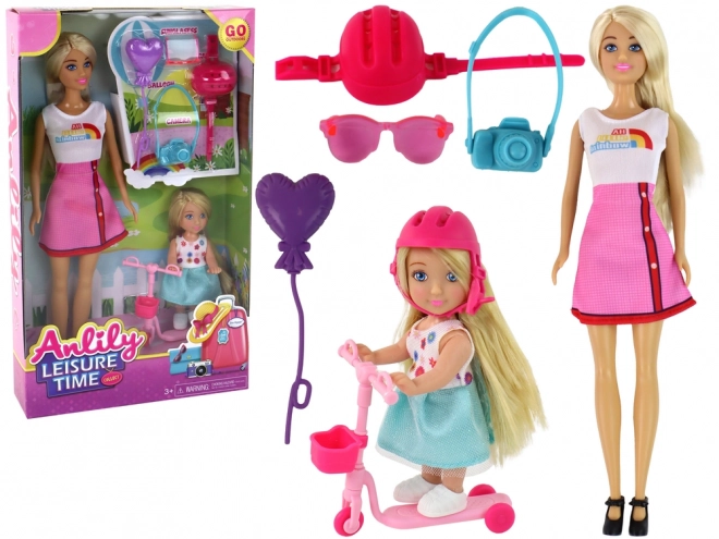Anlily Mother and Daughter Dolls with Blonde Hair and Scooter