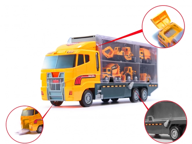 Camion avec petits véhicules de construction