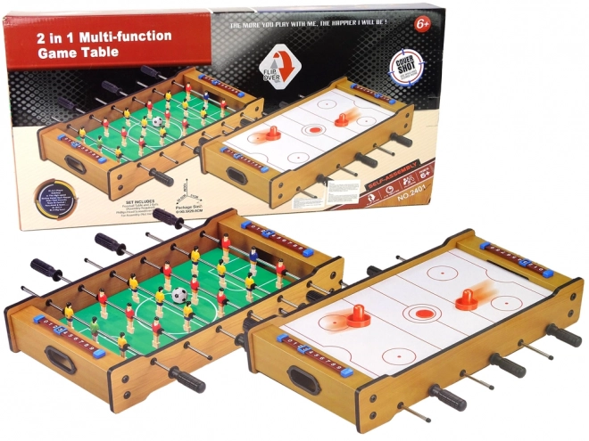 Houten tafel 2 in 1 tafelvoetbal en airhockey