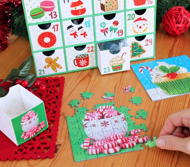 Adventskalender met Puzzel Eurographics 24 x 50 Stuks – Zoete Kerst