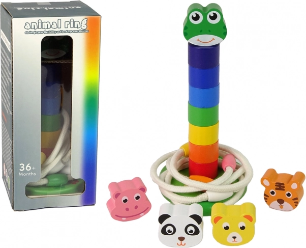 Wooden educational pyramid and animal rings