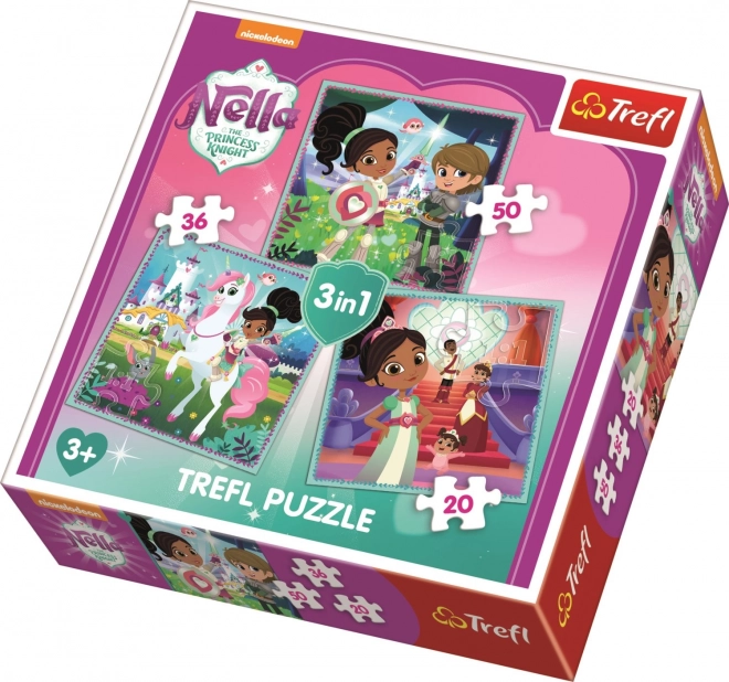 TREFL Puzzel Nella, de prinses ridder en haar wereld 3in1 (20,36,50 stukken)