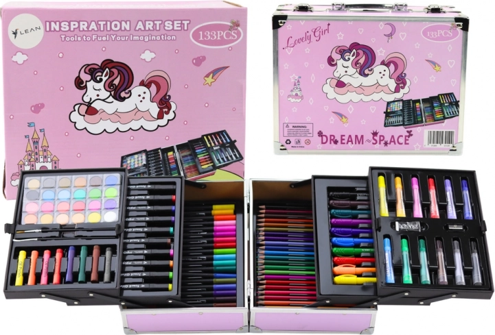 Art set in an expandable unicorn case, 133 pcs
