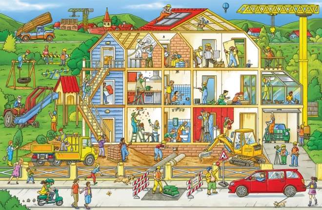 Gedetailleerde illustratie van de bouwplaats