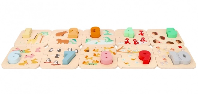 Houten puzzel met dieren - leren tellen