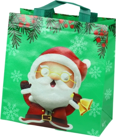 Sac cadeau avec motif du Père Noël, vert, 23 × 21,5 × 11 cm