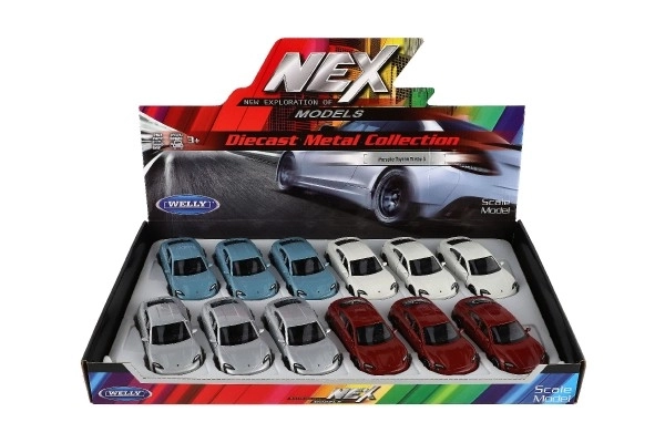 Auto Welly Porsche Taycan Turbo S metaal/plastic 12cm 4 kleuren op terugtrek mechanisme 12 stuks in doos