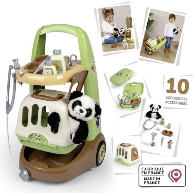 Dierenartsenwagen met panda en transportbox 2-in-1