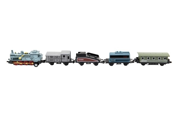 Trein/locomotief en wagens 5st metalen/plastic 8cm op terugtrekmechanisme 4 soorten op kaart