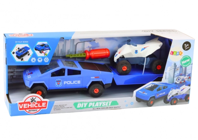 Bouwpakket Modern auto met quad en caravan voor doe-het-zelvers Blauw